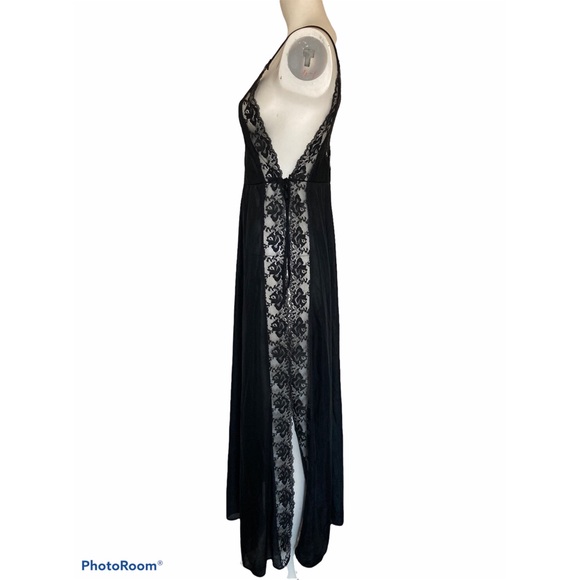 Vintage 60’s 70’s Black Nylon & Lace Split-side Nightgown PANDORA Sz S - Picture 4 of 10